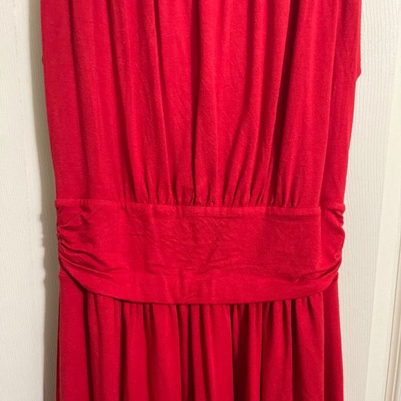 Express Womens Red Sleeveless Cinched Waist Stretch Jersey Dress Medium - Picture 2 of 7
